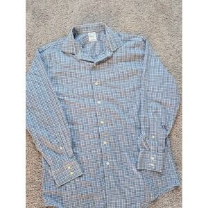 Brooks Brothers Shirt Men's 15.5 33 Regent Blue Non Iron Glen Check Supima